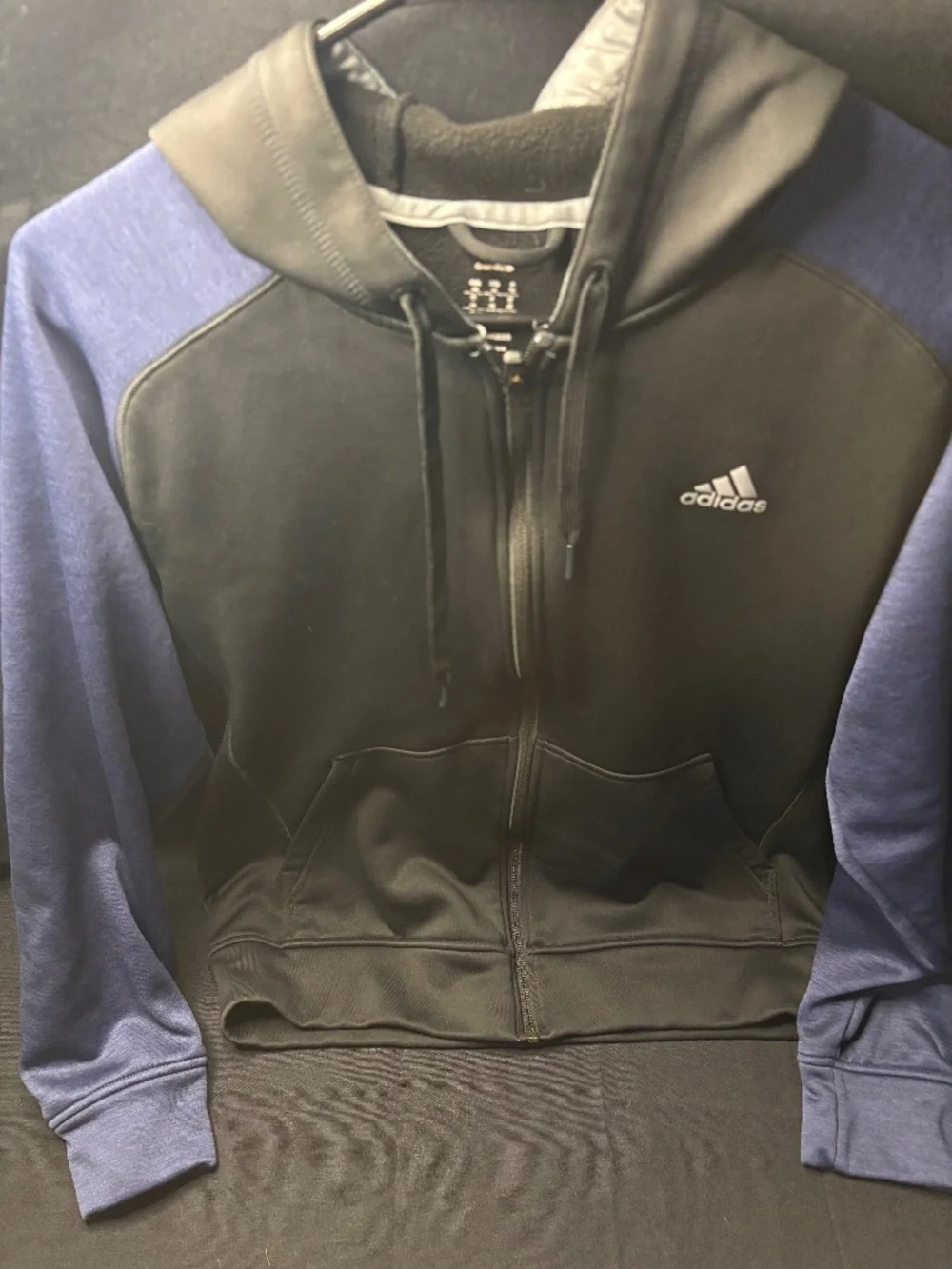 Adidas Climawarm Mens Medium Black/Blue Fleece Full Zip Hoodie